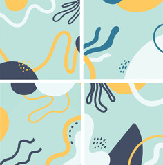 Abstract blue Geometric and Organic Shape Backgrounds in blue Colors, Modern Minimalist Abstract Patterns Set for Creative Design, Colorful Abstract Fluid Shapes Collection for Backgrounds