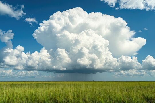 Cumulonimbus cloud over a grassy plain