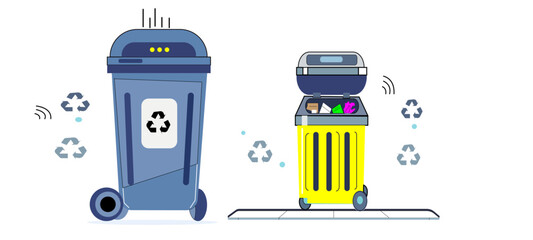 Smart Trash Icons – AI Fill Detection, Recycling Workflow & Eco-Friendly Urban Bin Tech
 trash can with recycle symbol