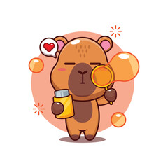 Cute capybara blowing bubbles cartoon vector illustration