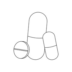 antibiotic pills line drawing illustration, vector design for medicine, pharmacy. Suitable for your design elements, logos, or clinic symbols.