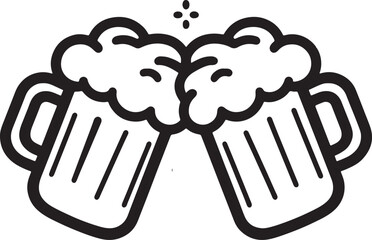 Beer mug silhouette line art vector set, two cheers beer mugs icon vector illustration.