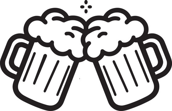 Beer mug silhouette line art vector set, two cheers beer mugs icon vector illustration.