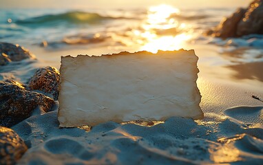 Ancient Parchment on Coastal Rocks at Sunset

