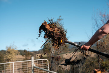 Compost pile, organic thermophilic compost turning in Tasmania Australia