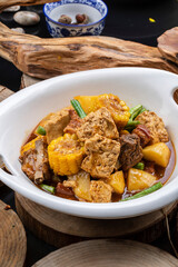 Farmhouse stew with beans, tofu, potatoes and pork ribs