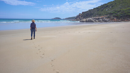 Panorama of Tourist enjoying a peaceful beach at Wilsons Promontory 