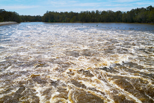 Fast flowing water during flooding of Murray River