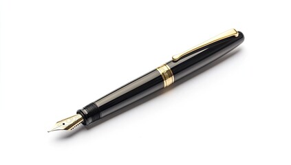 Black fountain pen with gold accents, angled view