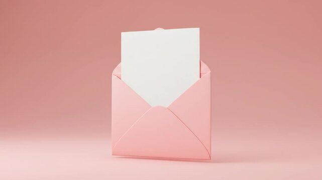 Pink Envelope with White Card: Minimalist Design on Pastel Background