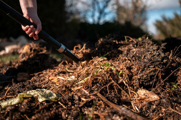 Compost pile, organic thermophilic compost turning in Tasmania Australia