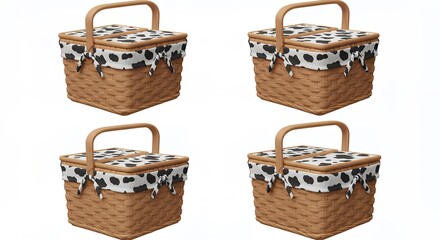 Set of four square picnic baskets