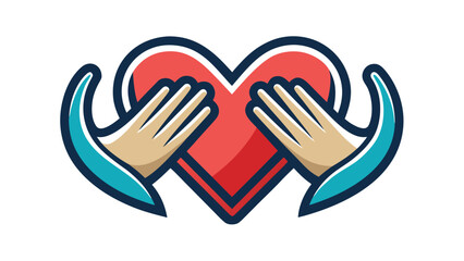 Vector art of two hands gently cradling a red heart, symbolizing care and support isolated on white background