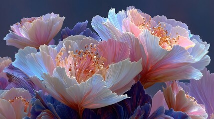 Close up of delicate pastel colored flower petals with detailed texture and soft lighting