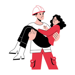 A hand drawn illustration showing a person rescue girl 
