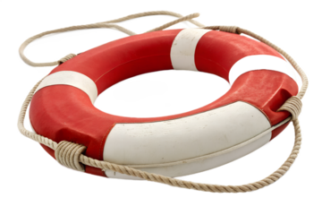 Red and White Life Preserver with Rope, Safety Equipment for Water Rescue