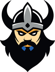 Vector art of a fierce viking warrior with a horned helmet isolated on white background