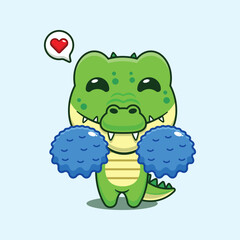 Cute cheerleader crocodile cartoon vector illustration