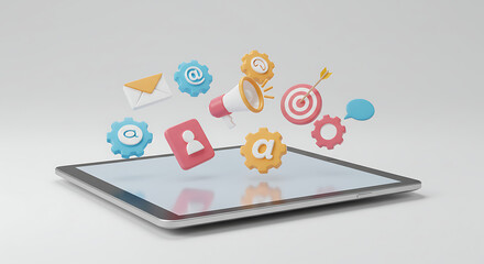 Digital Marketing & Social Media Strategy on Tablet - Online Advertising & Communication Concept