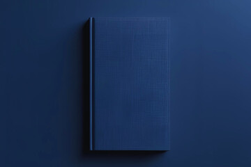 A minimalist mockup of a blue book with a linen texture cover