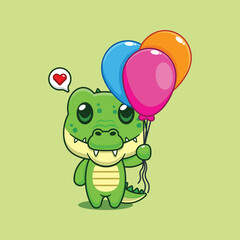 Cute crocodile with balloon cartoon vector illustration