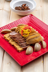 Sauna brine platter on wooden board