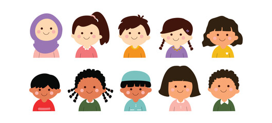 Collection of Cute Hand Drawn Diverse Group of Cartoon Children