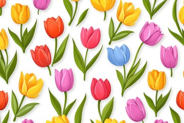 Colorful tulip pattern on white background