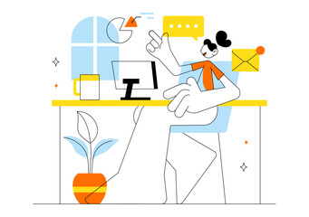 Remote Working Setup Vector Illustration Featuring a Balanced Work Life Environment with Flextime, Emphasizing Flexibility and Productivity from Home