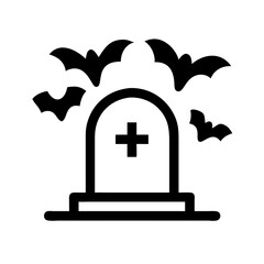 Obraz premium Spooky cemetery icon with bats, perfect for Halloween design.