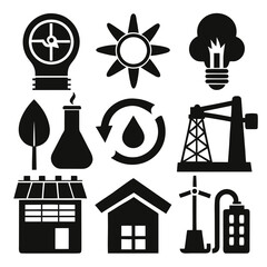 Naklejka premium Energy icon set silhouette vector on a white background