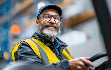 freundlicher Staplerfahrer bei der Arbeit. High quality