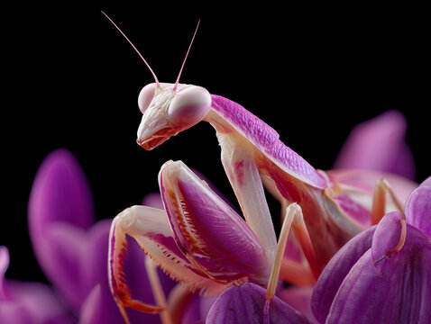Orchid Mantis on a Purple Flower