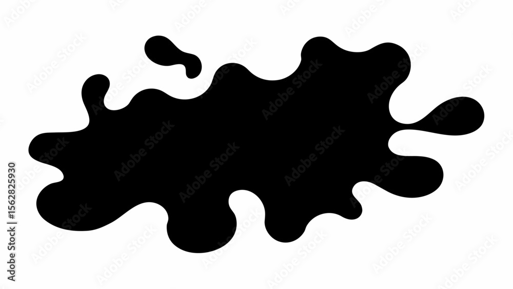 Poster isolated black ink blot with irregular shape on a white background creating an abstract design eleme