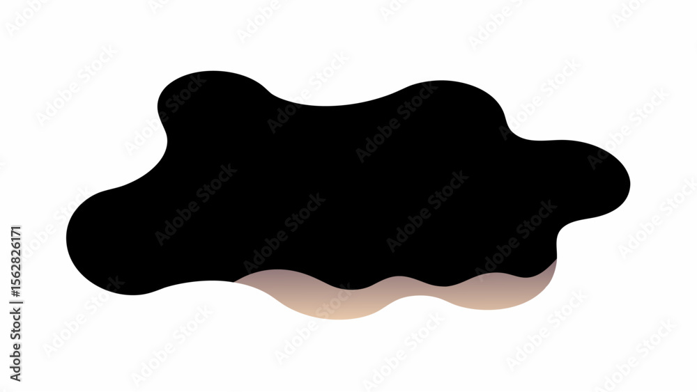 Poster abstract black shape with wavy beige gradient border on a white background creating a fluid design e