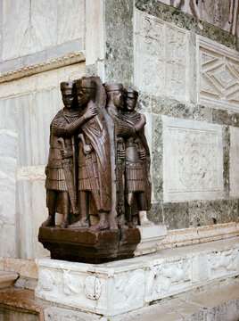 Famous statue called Portrait of the Four Tetrarchs in Venice on film