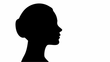 Silhouette of a woman's head and shoulders in profile with a bun hairstyle against a white background