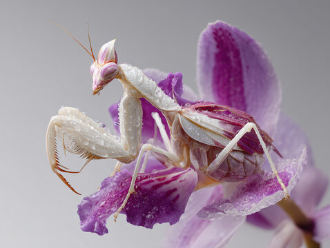 Orchid Mantis on a Purple Orchid Flower