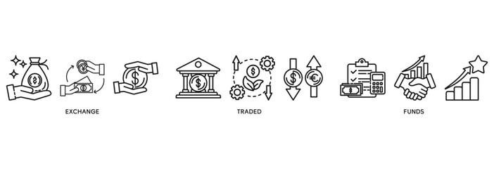 ETF icon set vector illustration concept relate to Exchange Traded Funds Stock Market Investment with icon of money, cash flow, trading, transaction, bank, accounting, and growth