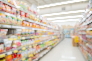 supermarket aisle and shelves blurred background