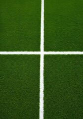 Obraz premium Thick horizontal white painted line is running across green grass turf in flat vector illustration, a well maintained green grass field with a thick white line running horizontally across the center. 