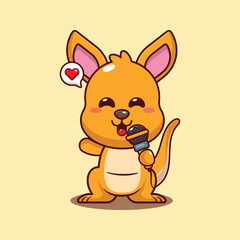 Cute kangaroo holding microphone cartoon vector illustration
