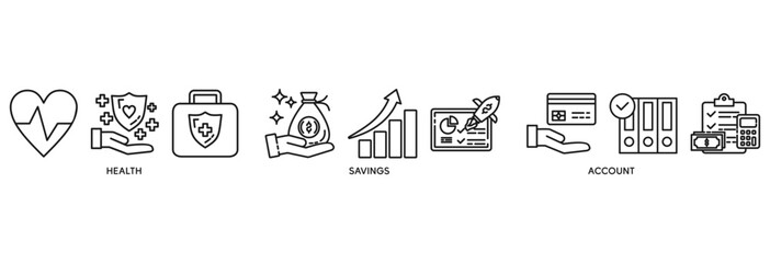 HSA icon set vector illustration concept relate to for health saving account with icon of healthcare, growth, id card, and accounting