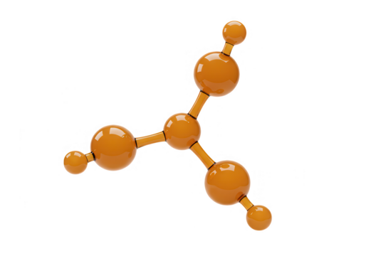 An orange molecular model is isolated on a transparent background, representing scientific research and chemical structure - Powered by Adobe