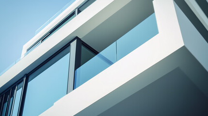 Obraz premium A contemporary residential building showcasing architectural details under soft daylight, surroundings gently blurred.