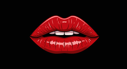 Obraz premium Vector Illustration of Red Lips on Black Background – Bold Lip Icon for Beauty and Fashion Design
