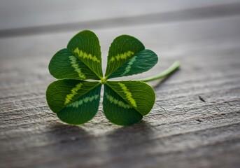 Four Leaf Clover on Wood for Luck