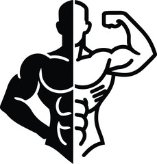 Minimalist Vector of Flexing Muscular Torso Modern Fitness and Strength Illustration