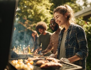 Friends enjoying a backyard barbecue