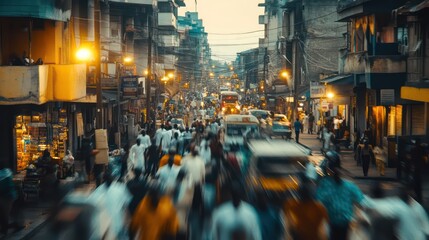 Crowded Indian Street Scene with Dense Traffic and Pedestrians at Dusk
